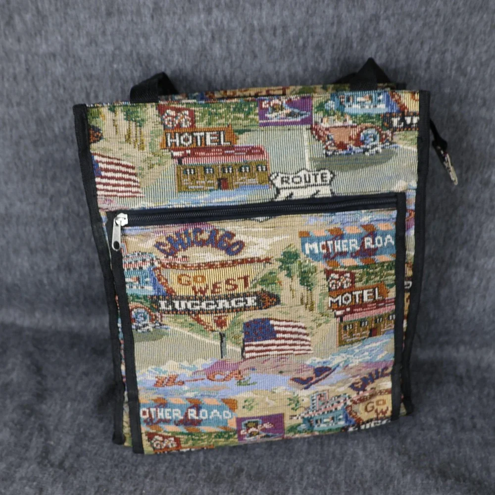 Route 66 Mother Road Tapestry Tote Bag Multicolor Travel Shoulder Zip Top Purse
